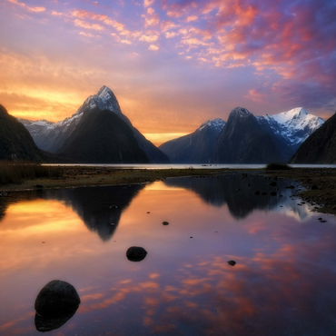 Darstellung des Puzzle Motivs Milford Sound at Sunset, New Zealand 1000 Puzzle 3D Modell