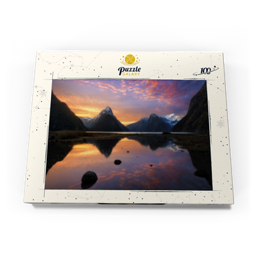 Darstellung des Puzzle Motivs Milford Sound at Sunset, New Zealand 100 Puzzle Schachtel Ansicht3