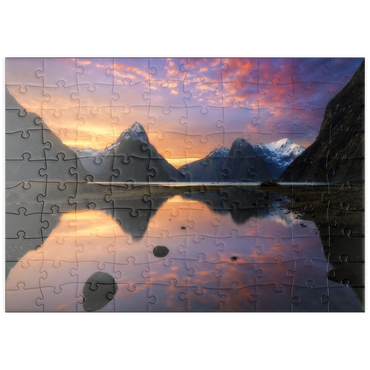 Darstellung des Puzzle Motivs puzzleplate Milford Sound at Sunset, New Zealand 100 Puzzle