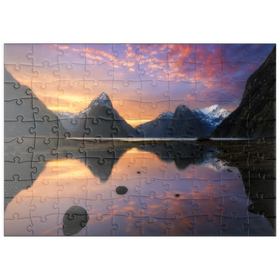 Darstellung des Puzzle Motivs Milford Sound bei Sonnenuntergang, Neuseeland - Puzzleteile: 100