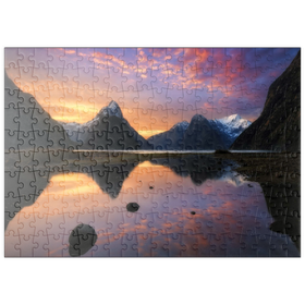 Darstellung des Puzzle Motivs Milford Sound bei Sonnenuntergang, Neuseeland - Puzzleteile: 200