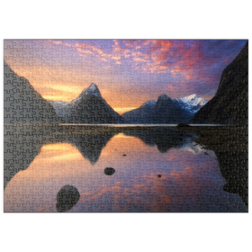 Darstellung des Puzzle Motivs Milford Sound bei Sonnenuntergang, Neuseeland - Puzzleteile: 500