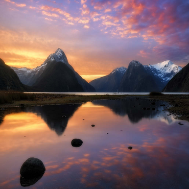 Darstellung des Puzzle Motivs Milford Sound at Sunset, New Zealand 500 Puzzle 3D Modell