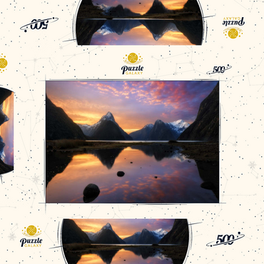 Darstellung des Puzzle Motivs Milford Sound at Sunset, New Zealand 500 Puzzle Schachtel 3D Modell
