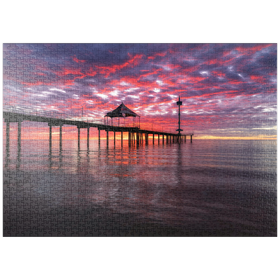 Darstellung des Puzzle Motivs Sonnenuntergang und Spiegelung am Brighton Jetty, Südaustralien - Puzzleteile: 1000