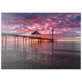 Darstellung des Puzzle Motivs Sonnenuntergang und Spiegelung am Brighton Jetty, Südaustralien - Puzzleteile: 200