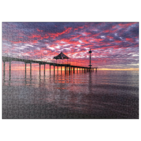 Darstellung des Puzzle Motivs Sonnenuntergang und Spiegelung am Brighton Jetty, Südaustralien - Puzzleteile: 500