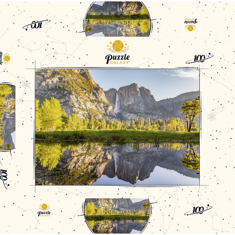 Darstellung des Puzzle Motivs Spiegelung der Yosemite-Wasserfälle im Frühling Yosemite Falls Reflection in Spring 100 Puzzle Schachtel 3D Modell