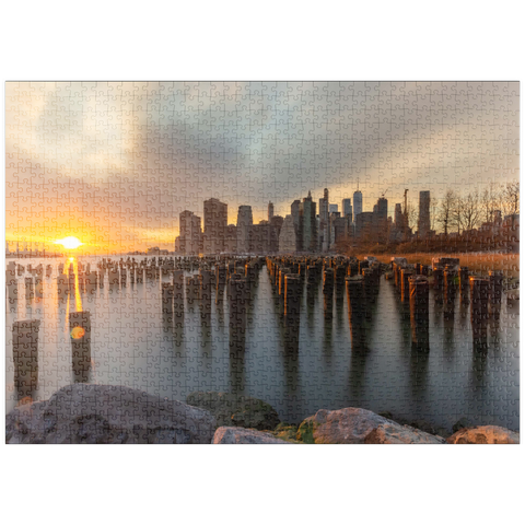 Darstellung des Puzzle Motivs Sonnenuntergang über der Skyline von Manhattan von Brooklyn aus puzzleplate Sunset Over Manhattan Skyline from Brooklyn 1000 Puzzle