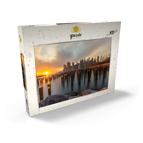 Darstellung des Puzzle Motivs Sonnenuntergang über der Skyline von Manhattan von Brooklyn aus Sunset Over Manhattan Skyline from Brooklyn 100 Puzzle Schachtel Ansicht2