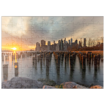 Darstellung des Puzzle Motivs puzzleplate Sunset Over Manhattan Skyline from Brooklyn 100 Puzzle