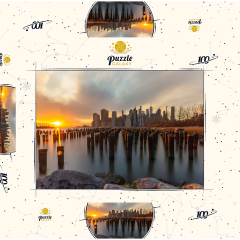 Darstellung des Puzzle Motivs Sonnenuntergang über der Skyline von Manhattan von Brooklyn aus Sunset Over Manhattan Skyline from Brooklyn 100 Puzzle Schachtel 3D Modell