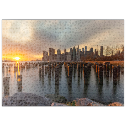 Darstellung des Puzzle Motivs Sonnenuntergang über der Skyline von Manhattan von Brooklyn aus puzzleplate Sunset Over Manhattan Skyline from Brooklyn 500 Puzzle