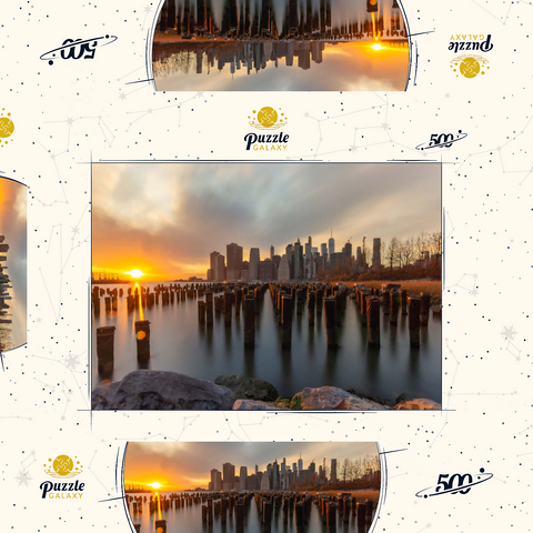 Darstellung des Puzzle Motivs Sonnenuntergang über der Skyline von Manhattan von Brooklyn aus Sunset Over Manhattan Skyline from Brooklyn 500 Puzzle Schachtel 3D Modell