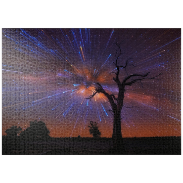 Darstellung des Puzzle Motivs puzzleplate Radiant Starburst Sky over Lone Tree at Night 1000 Puzzle