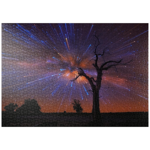 Darstellung des Puzzle Motivs Strahlender Sternenhimmel über einem einsamen Baum bei Nacht puzzleplate Radiant Starburst Sky over Lone Tree at Night 1000 Puzzle