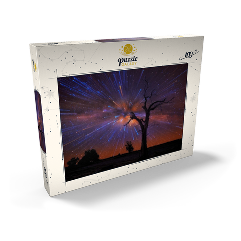 Darstellung des Puzzle Motivs Strahlender Sternenhimmel über einem einsamen Baum bei Nacht Radiant Starburst Sky over Lone Tree at Night 100 Puzzle Schachtel Ansicht2
