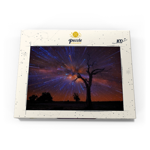 Darstellung des Puzzle Motivs Strahlender Sternenhimmel über einem einsamen Baum bei Nacht Radiant Starburst Sky over Lone Tree at Night 100 Puzzle Schachtel Ansicht3
