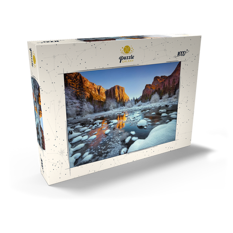 Darstellung des Puzzle Motivs Yosemite-Sonnenaufgang im Winter mit schneebedecktem Fluss Yosemite Winter Sunrise with Snow-Covered River 1000 Puzzle Schachtel Ansicht2