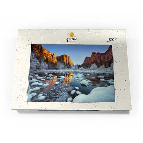 Darstellung des Puzzle Motivs Yosemite-Sonnenaufgang im Winter mit schneebedecktem Fluss Yosemite Winter Sunrise with Snow-Covered River 500 Puzzle Schachtel Ansicht3