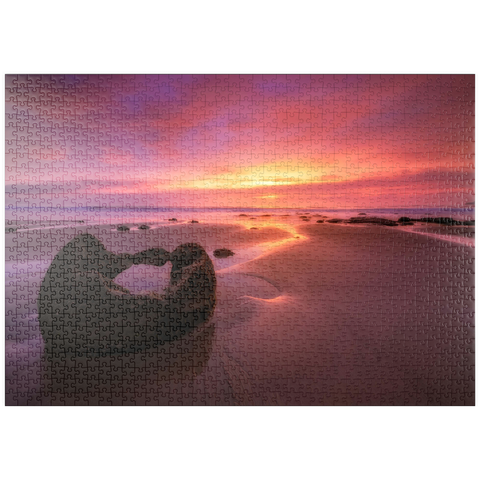 Darstellung des Puzzle Motivs Moeraki-Felsbrocken bei Sonnenaufgang – Die Magie der neuseeländischen Küste puzzleplate Moeraki Boulders at Sunrise – Coastal New Zealand Magic 1000 Puzzle