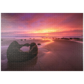 Darstellung des Puzzle Motivs Moeraki-Felsbrocken bei Sonnenaufgang – Die Magie der neuseeländischen Küste - Puzzleteile: 1000