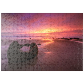 Darstellung des Puzzle Motivs Moeraki-Felsbrocken bei Sonnenaufgang – Die Magie der neuseeländischen Küste - Puzzleteile: 200