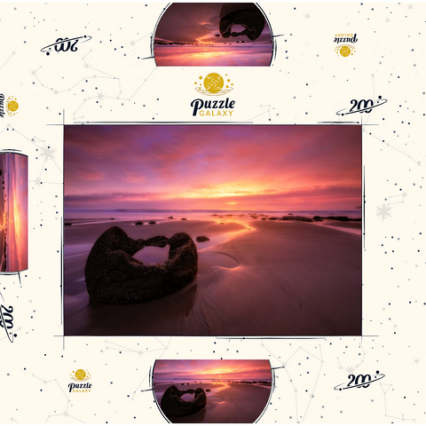 Darstellung des Puzzle Motivs Moeraki-Felsbrocken bei Sonnenaufgang – Die Magie der neuseeländischen Küste Moeraki Boulders at Sunrise – Coastal New Zealand Magic 200 Puzzle Schachtel 3D Modell
