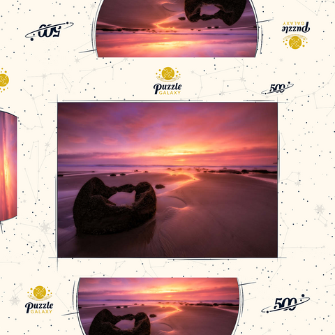 Darstellung des Puzzle Motivs Moeraki-Felsbrocken bei Sonnenaufgang – Die Magie der neuseeländischen Küste Moeraki Boulders at Sunrise – Coastal New Zealand Magic 500 Puzzle Schachtel 3D Modell