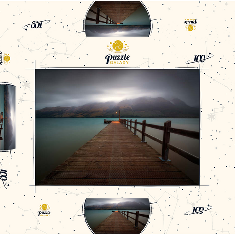 Darstellung des Puzzle Motivs Glenorchy Wharf – Stimmungsvolle Dämmerung über dem Lake Wakatipu Glenorchy Wharf – Moody Twilight over Lake Wakatipu 100 Puzzle Schachtel 3D Modell