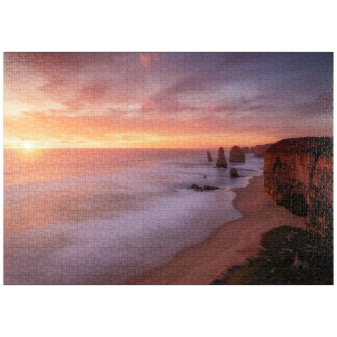 Darstellung des Puzzle Motivs Zwölf Apostel – Sonnenuntergang an der Küste von Victoria puzzleplate Twelve Apostles – Sunset Glow on Victoria's Coast 1000 Puzzle