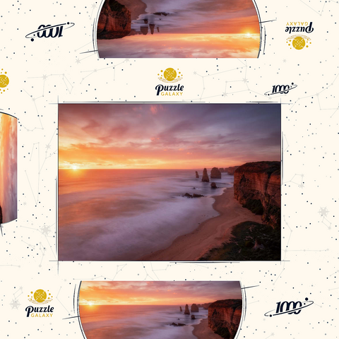 Darstellung des Puzzle Motivs Zwölf Apostel – Sonnenuntergang an der Küste von Victoria Twelve Apostles – Sunset Glow on Victoria's Coast 1000 Puzzle Schachtel 3D Modell