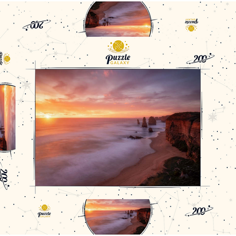 Darstellung des Puzzle Motivs Zwölf Apostel – Sonnenuntergang an der Küste von Victoria Twelve Apostles – Sunset Glow on Victoria's Coast 200 Puzzle Schachtel 3D Modell
