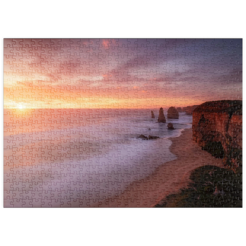 Darstellung des Puzzle Motivs Zwölf Apostel – Sonnenuntergang an der Küste von Victoria puzzleplate Twelve Apostles – Sunset Glow on Victoria's Coast 500 Puzzle