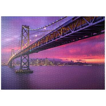 Darstellung des Puzzle Motivs puzzleplate San Francisco Bay Bridge at Sunset – City Lights View 1000 Puzzle