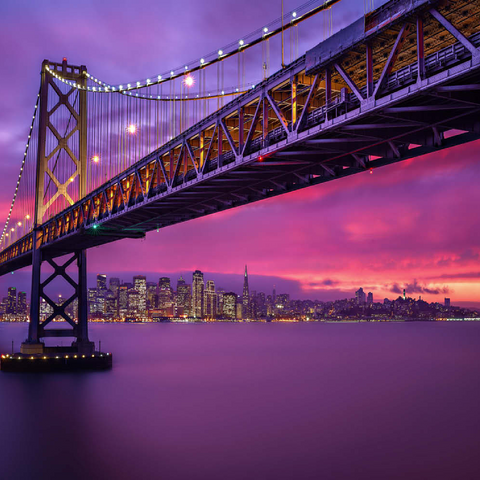 Darstellung des Puzzle Motivs San Francisco Bay Bridge bei Sonnenuntergang – Blick auf die Lichter der Stadt San Francisco Bay Bridge at Sunset – City Lights View 200 Puzzle 3D Modell