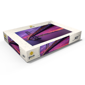 Darstellung des Puzzle Motivs San Francisco Bay Bridge bei Sonnenuntergang – Blick auf die Lichter der Stadt - Puzzleteile: 500