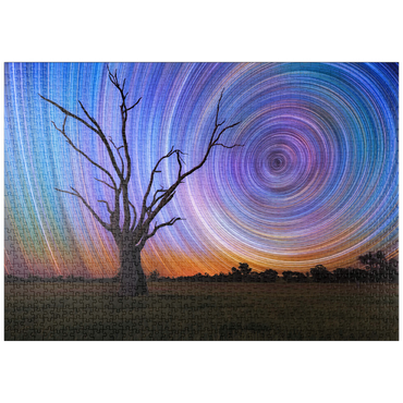 Darstellung des Puzzle Motivs puzzleplate Star Trails Over Lone Tree – Cosmic Night Sky 1000 Puzzle