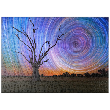 Darstellung des Puzzle Motivs puzzleplate Star Trails Over Lone Tree – Cosmic Night Sky 500 Puzzle