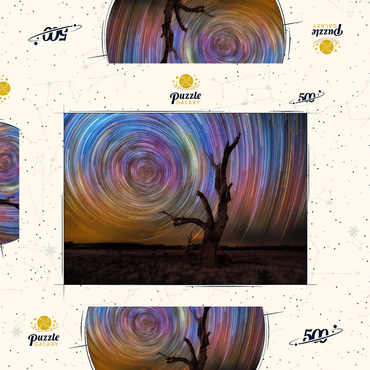 Darstellung des Puzzle Motivs Colorful Star Trails Above Barren Tree – Night Sky Spiral 500 Puzzle Schachtel 3D Modell