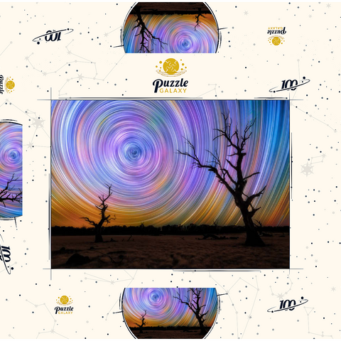 Darstellung des Puzzle Motivs Outback-Sternspuren – Nachthimmel über der australischen Wildnis Outback Star Trails – Night Sky over Australian Wilderness 100 Puzzle Schachtel 3D Modell