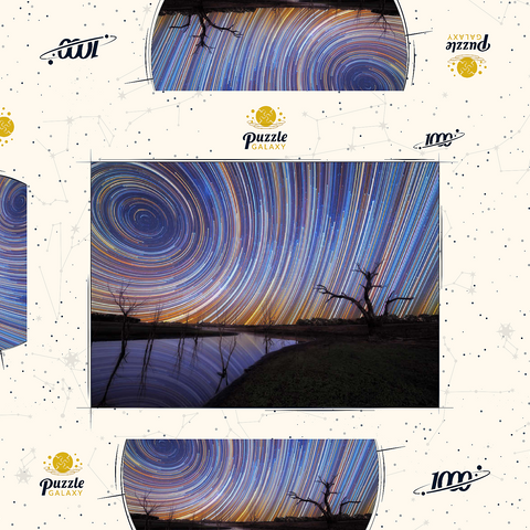 Darstellung des Puzzle Motivs Australische Sternspuren über einer sich spiegelnden Landschaft Australian Star Trails Over Reflected Landscape 1000 Puzzle Schachtel 3D Modell