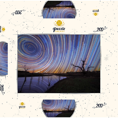 Darstellung des Puzzle Motivs Australische Sternspuren über einer sich spiegelnden Landschaft Australian Star Trails Over Reflected Landscape 200 Puzzle Schachtel 3D Modell