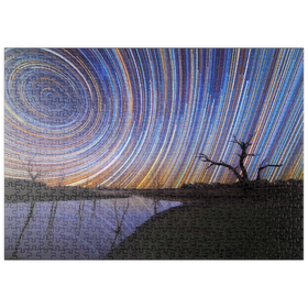 Darstellung des Puzzle-Motivs Australische Sternspuren über einer sich spiegelnden Landschaft – Puzzleteile: 500