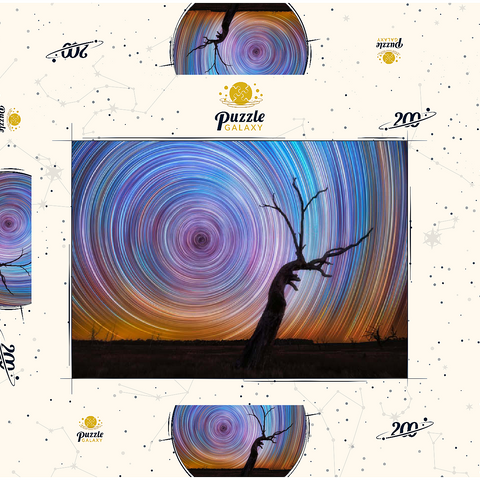 Darstellung des Puzzle Motivs Lebhafte Sternspuren über einem Baum im australischen Outback Vibrant Star Trails Over Australian Outback Tree 200 Puzzle Schachtel 3D Modell
