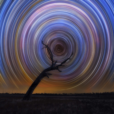 Darstellung des Puzzle Motivs Star Trail Spiral Over Lone Outback Tree 1000 Puzzle 3D Modell