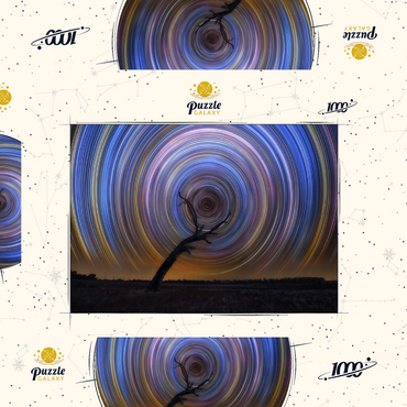 Darstellung des Puzzle Motivs Star Trail Spiral Over Lone Outback Tree 1000 Puzzle Schachtel 3D Modell