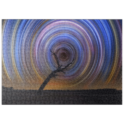 Darstellung des Puzzle Motivs Star Trail Spiral Over Lone Outback Tree puzzleplate Star Trail Spiral Over Lone Outback Tree 500 Puzzle