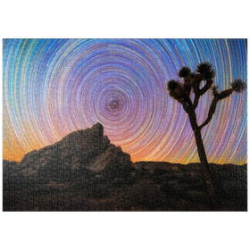 Darstellung des Puzzle-Motivs Joshua Tree unter spiralförmigen Sternspuren – Puzzleteile: 1000