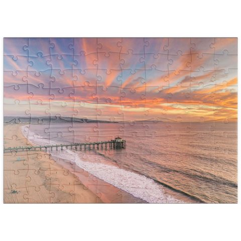 Darstellung des Puzzle Motivs Manhattan Beach Pier Sonnenuntergang Kalifornien puzzleplate Manhattan Beach Pier Sunset Glow California 100 Puzzle